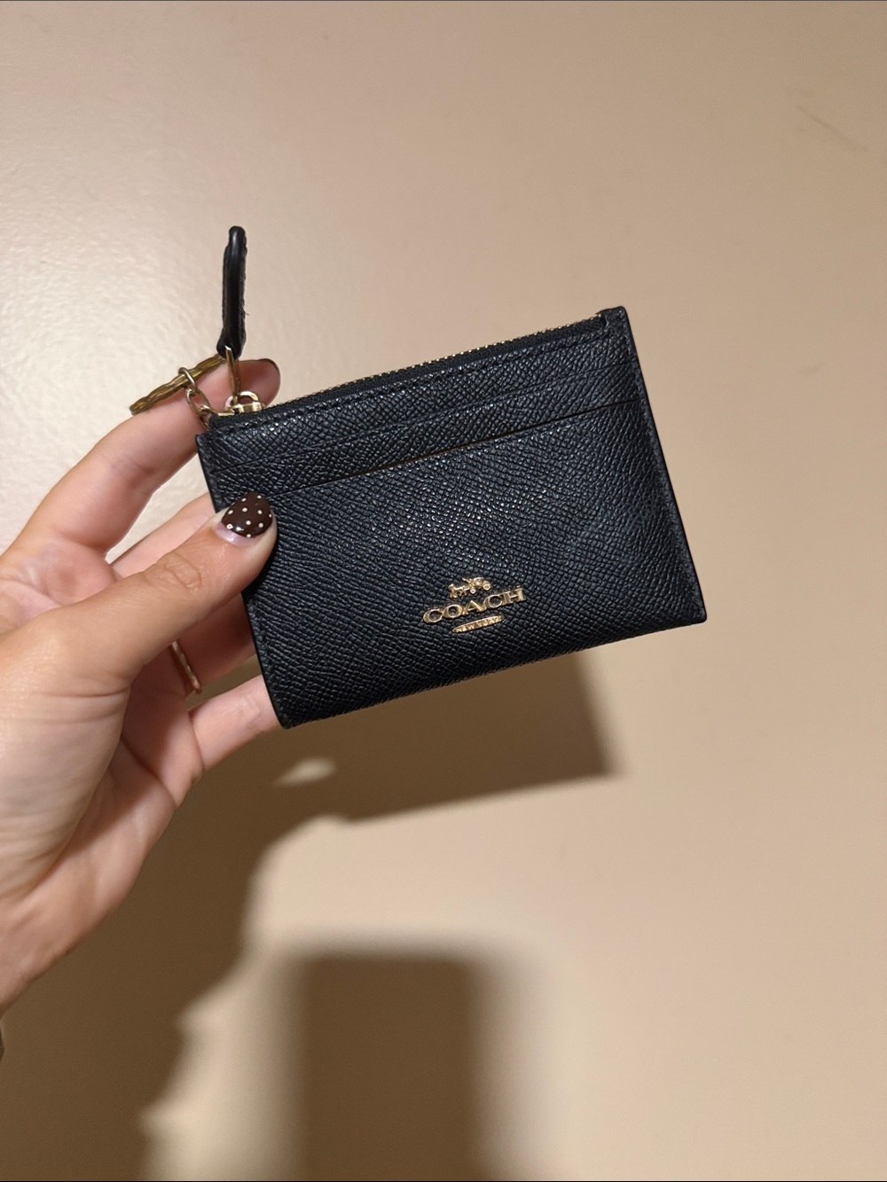 Coach Black Leather Card Wallet with Gold Logo and Keyring